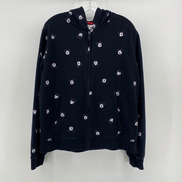 Disney Tops - Disney Mickey Mouse All Over Print Zip Up Hoodie Black Womens Large